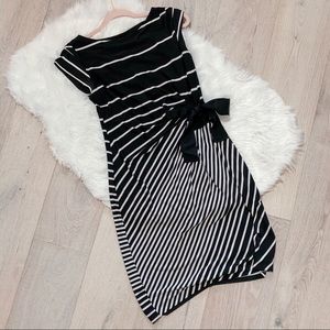 Taylor Bow-Waist Striped Dress, Black/whit…